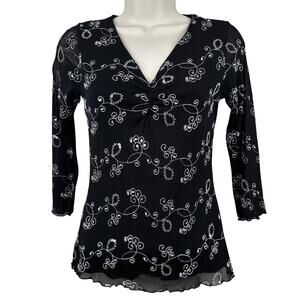 Wrapper Blouse Top Babydoll Y2K Floral Mesh Black M Dark Fairy Grunge Whimsygoth